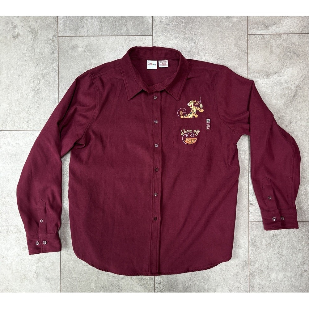 Disney Tigger Shirt Women's L Burgundy Fall Autumn Embroidered Fallcore Theme